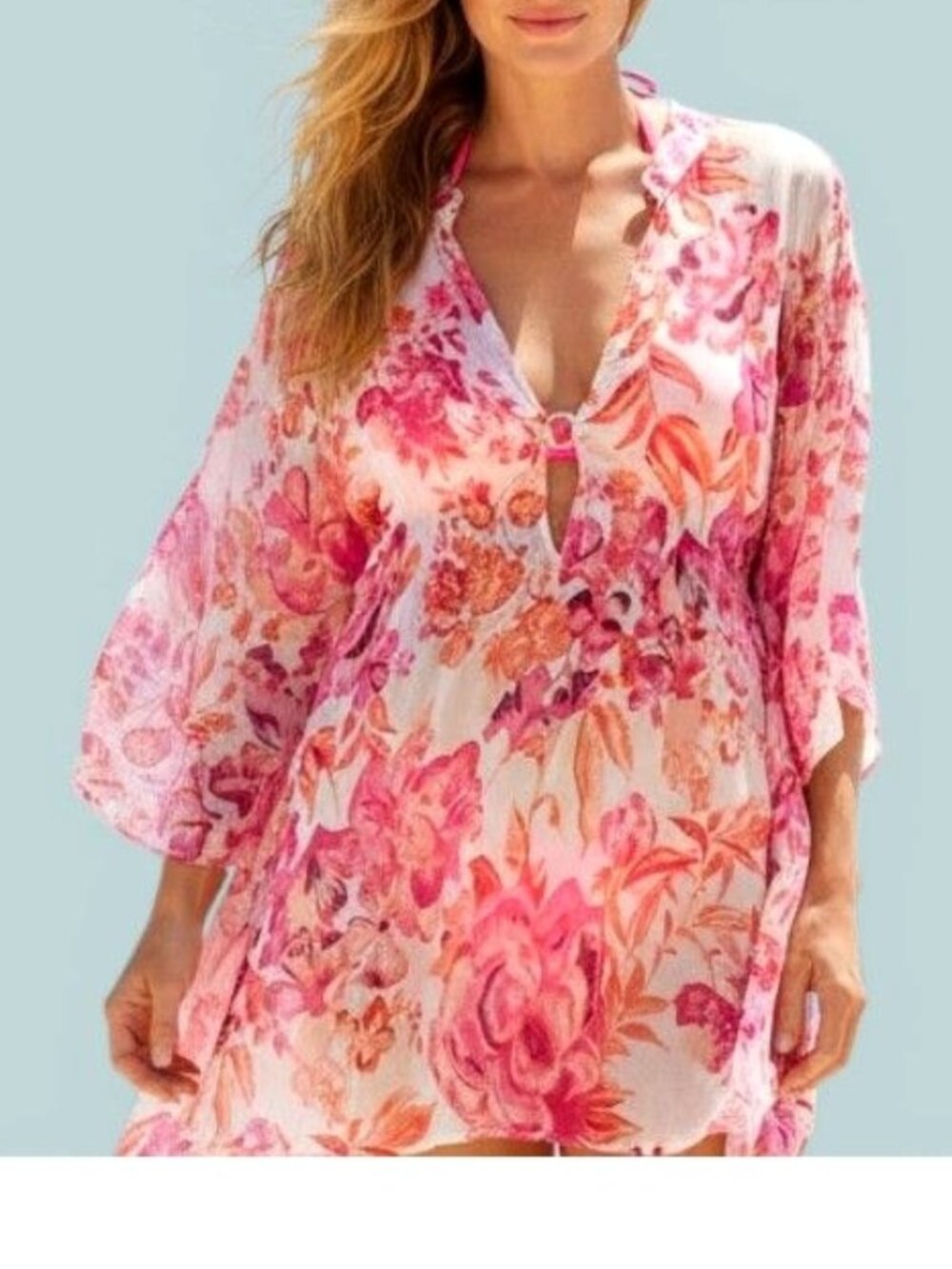 Double Decker Women's L Swim Suit Cover-up Floral Sheer LightweightBeachwear